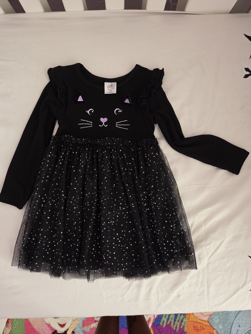 Cat & Jack Black Knit Cat Dress with Purple Accents